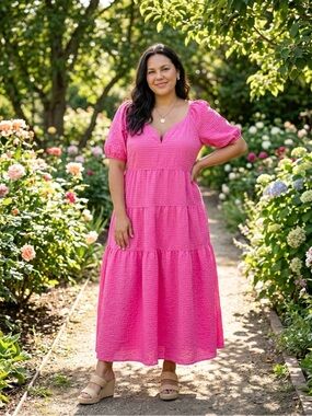 Old Navy 2X  Bright Pink Tiered Maxi Dress